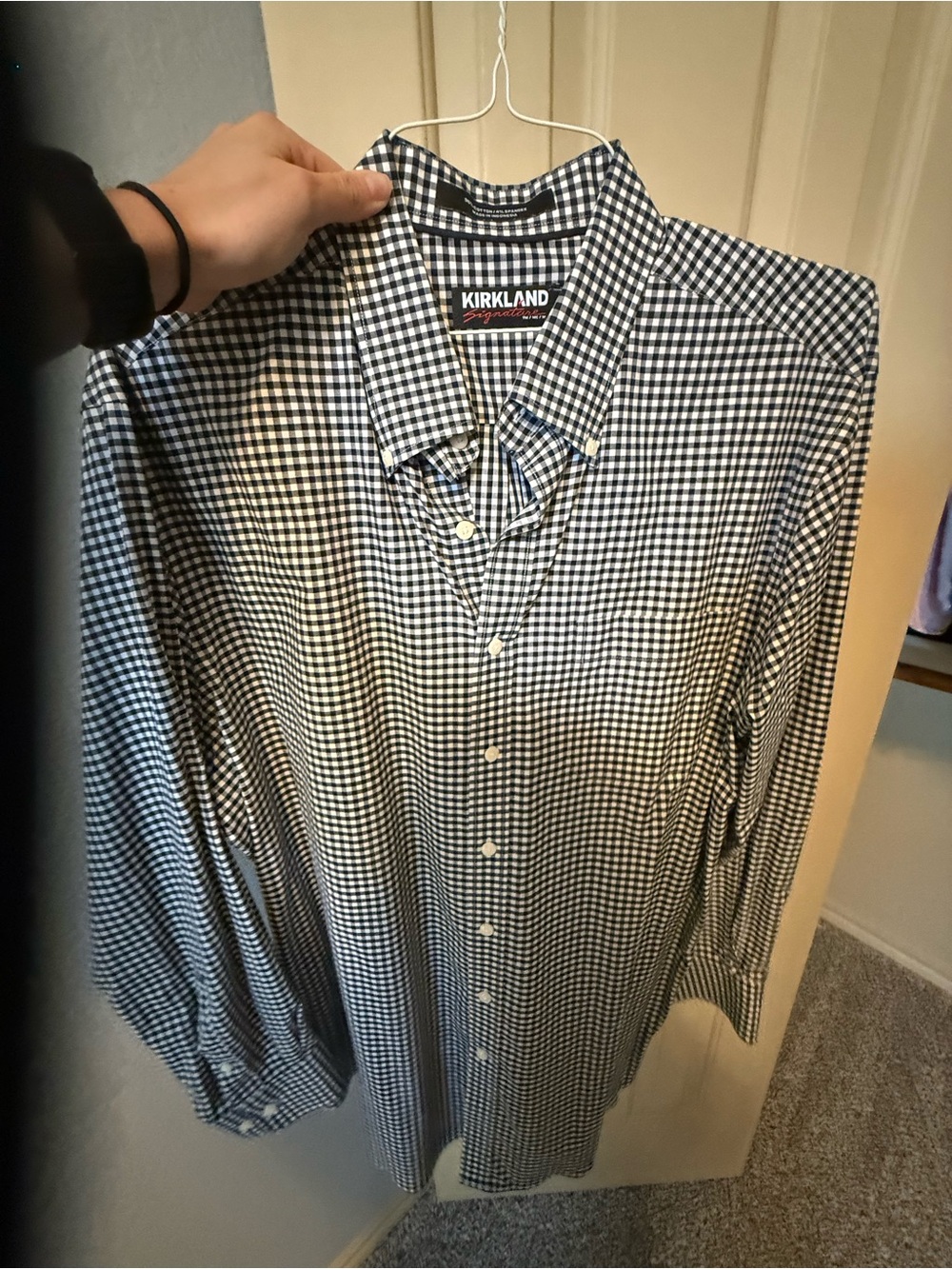 Kirkland Signature Black and White Gingham Long-Sleeve Shirt